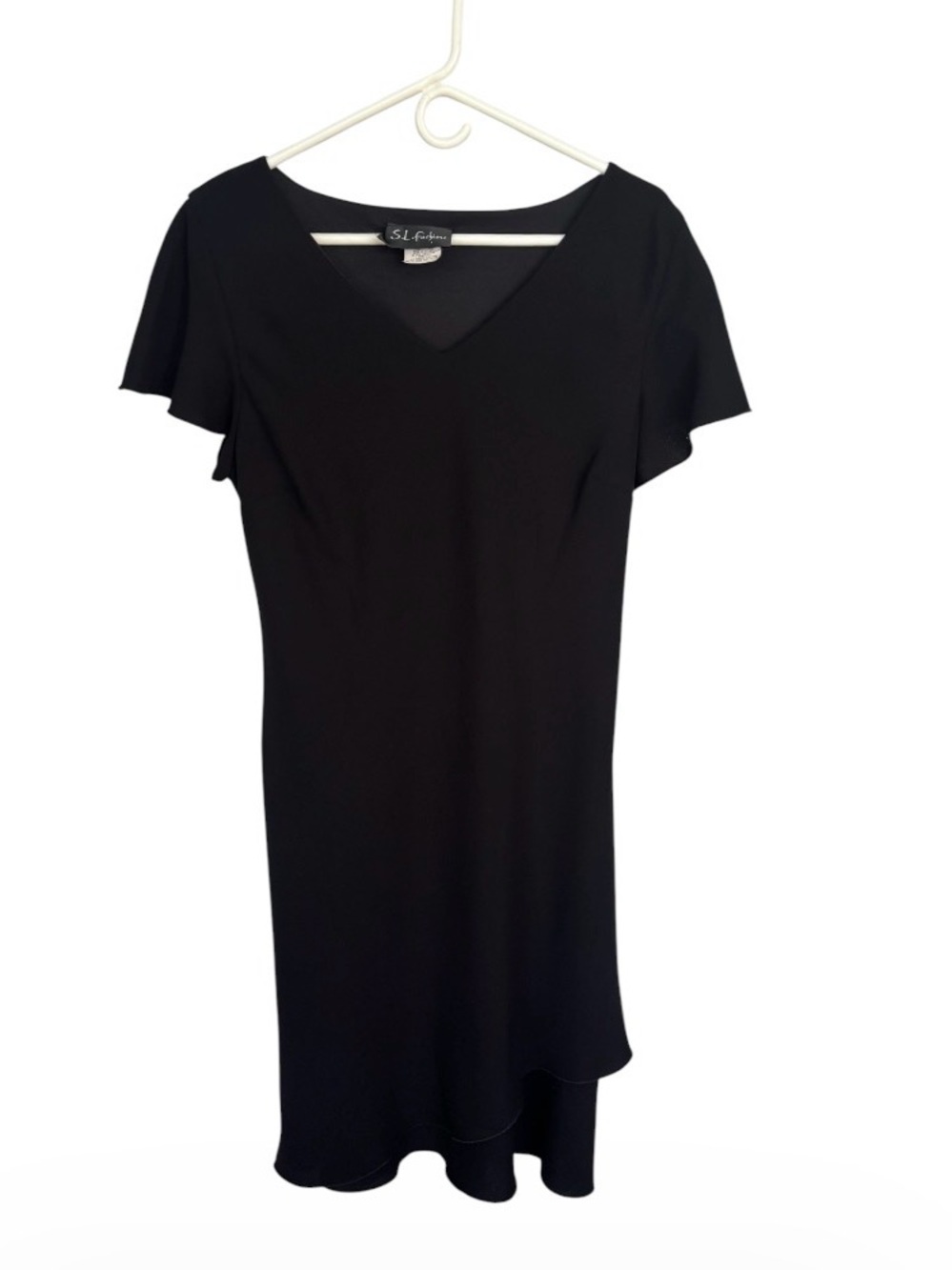 SL Fashions Black Asymmetrical V-Neck Flutter Sleeve Dress